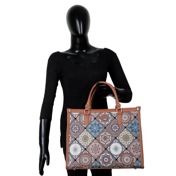 Hand Crafted Multicolour Printed Fabric Laptop Bag, Shoulder Satchel for Women - Picture 10 of 10